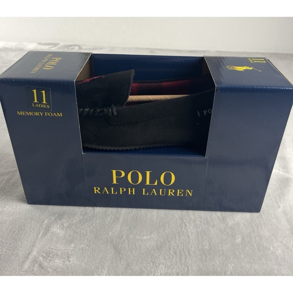 Polo Ralph Lauren Slipper Women 11 Black Dezi V Moccasin Memory Foam Pony Logo - Picture 3 of 8